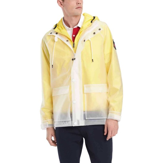  Men’s Hooded Transparent Jacket (Yellow, XXL)