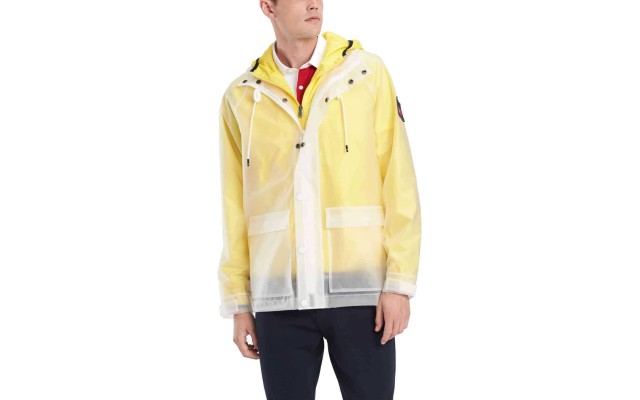 Men’s Hooded Transparent Jacket (Yellow, XXL)