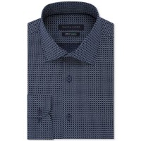 Tommy Hilfiger Men’s Slim-Fit TH Flex Non-Iron Supima Stretch Pattern Dress Shirt (Navy, 15.5X32-33)