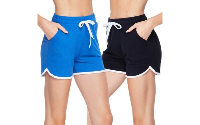 tSe Womens Short, Sleep Wear, Lounger, Drawstring Active Women’s Vibrant Colors Sport Shorts with Pocket, Walking, Running and Yoga Shorts, Black, Royal Blue, L/XL