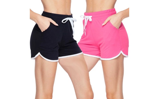tSe Womens Short, Sleep Wear, Lounger, Drawstring Active Women’s Vibrant Colors Sport Shorts with Pocket, Walking, Running and Yoga Shorts, Black/Pink, X/LX
