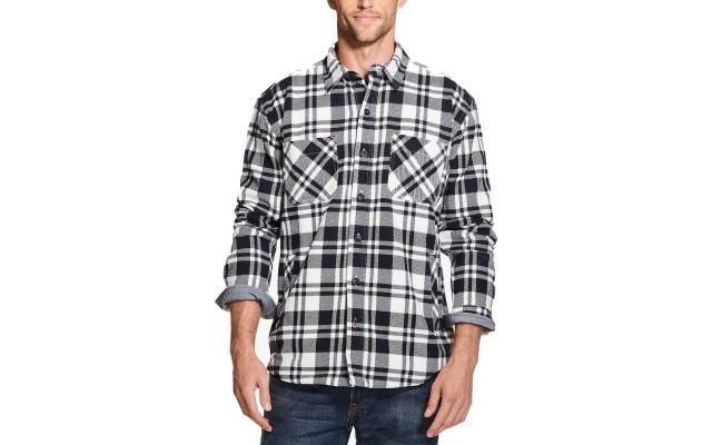  Mens Plaid Flannel Shirt Jacket (White, 3 XL)