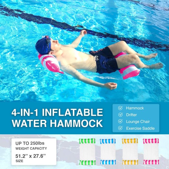 2 Pack Inflatable Water Hammock, Air Mattress, Aqua Lounger & Floating Sleep Pillow for Swimming Pool or Beach – Foldable & Easy to Carry, 2 Pack (Pink+Yellow)