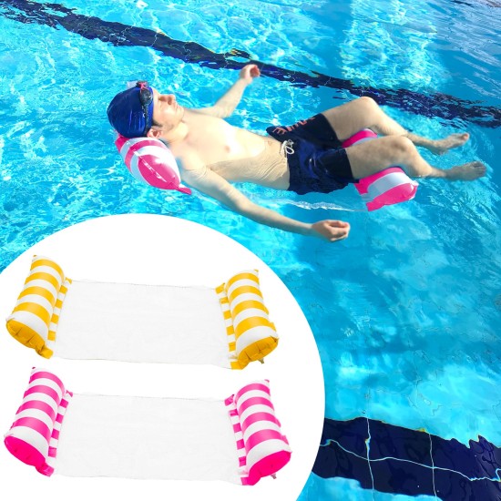 2 Pack Inflatable Water Hammock, Air Mattress, Aqua Lounger & Floating Sleep Pillow for Swimming Pool or Beach – Foldable & Easy to Carry, 2 Pack (Pink+Yellow)
