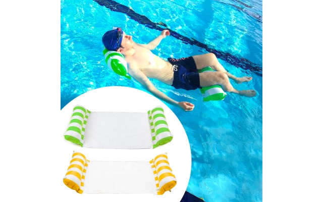 2 Pack Inflatable Water Hammock, Air Mattress, Aqua Lounger & Floating Sleep Pillow for Swimming Pool or Beach – Foldable & Easy to Carry, 2 Pack (Green+Yellow)