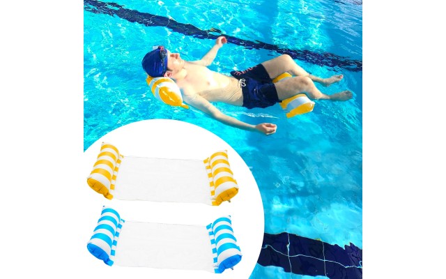 2 Pack Inflatable Water Hammock, Air Mattress, Aqua Lounger & Floating Sleep Pillow for Swimming Pool or Beach – Foldable & Easy to Carry, 2 Pack (Blue+Yellow)