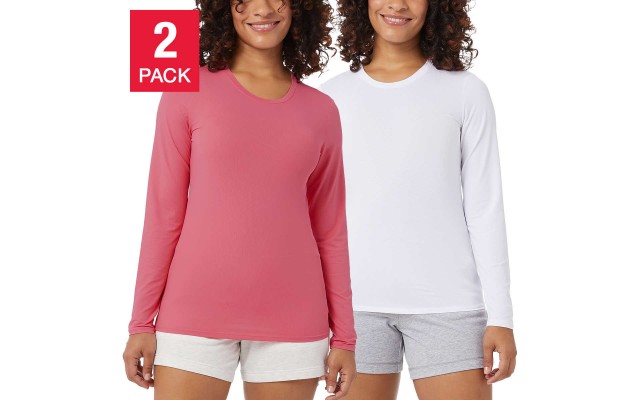  Ladies' Long Sleeve Air Mesh Tee, 2-pack, White, Large