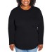  Ladies' Long Sleeve Crewneck Top, Black, 3X