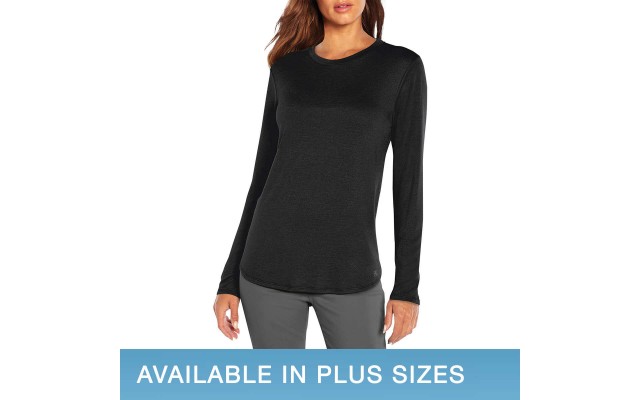  Ladies' Long Sleeve Crewneck Top, Black, 3X