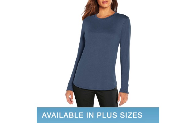  Ladies' Long Sleeve Crewneck Top, Blue, XX-Large