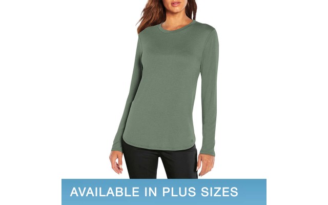  Ladies' Long Sleeve Crewneck Top, Green, 2X