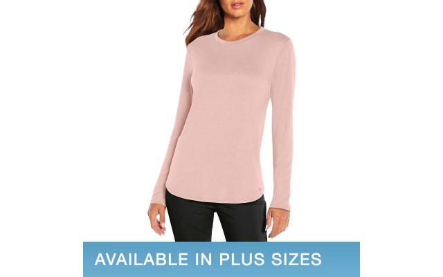  Ladies' Long Sleeve Crewneck Top, Pink, XX-Large