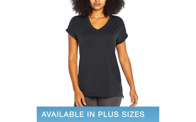  Ladies' Roll Sleeve Tee, Black, 3X