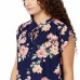  Ladies' Flutter Sleeve Floral Top, Blue, Large