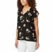  Ladies' Flutter Sleeve Floral Top, Black, 2X