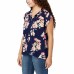  Ladies' Flutter Sleeve Floral Top, Blue, Medium