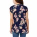  Ladies' Flutter Sleeve Floral Top, Blue, Large