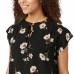  Ladies' Flutter Sleeve Floral Top, Black, 2X