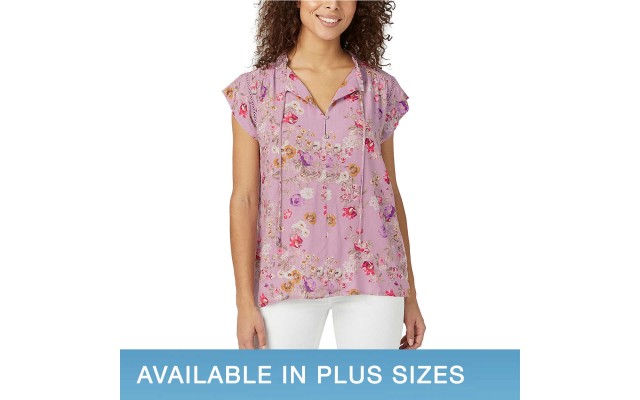  Ladies' Flutter Sleeve Floral Top, Pink, Medium