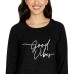  Ladies' Printed Cozy Top, Black, Large