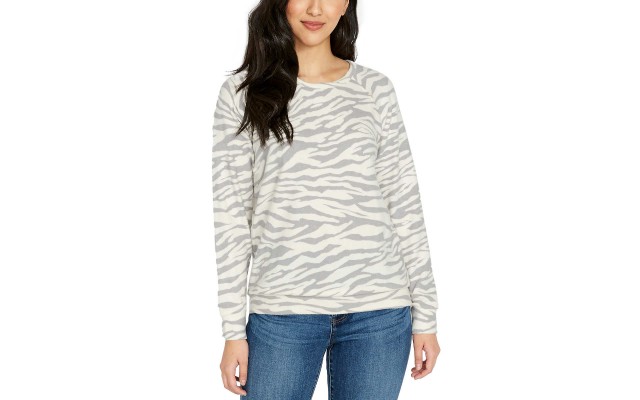  Ladies' Printed Cozy Top, White, Large