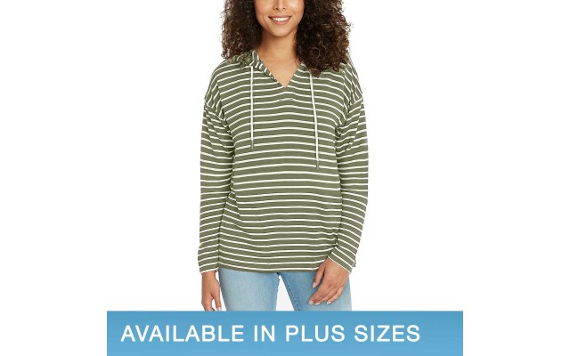  Ladies' Striped Hoodie, Green, Large