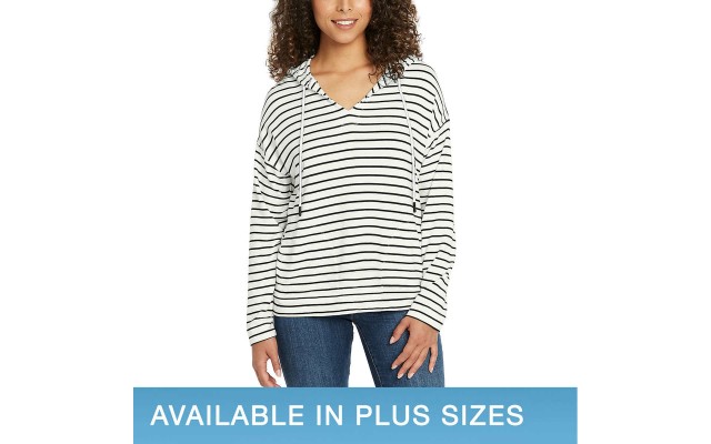  Ladies' Striped Hoodie, White, X-Large