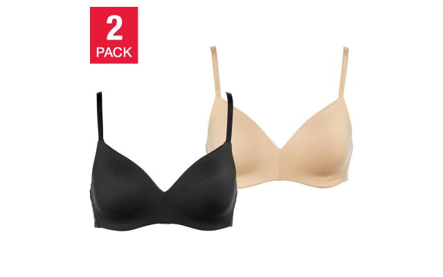  Ladies' Wirefree Bra, 2-pack, Black, X-Large