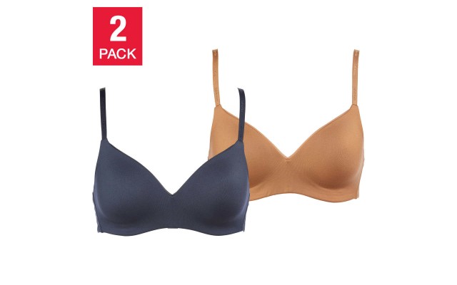  Ladies' Wirefree Bra, 2-pack, Blue, Large