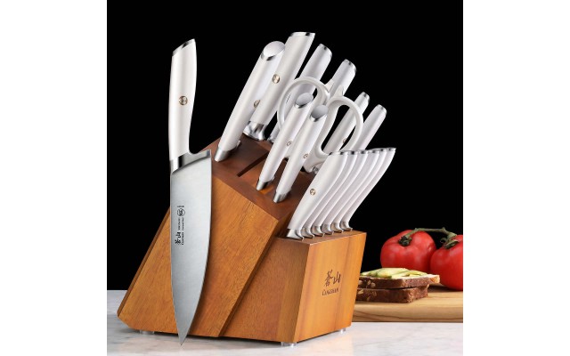  L Series 17-Piece German Steel Forged Knife Set, White