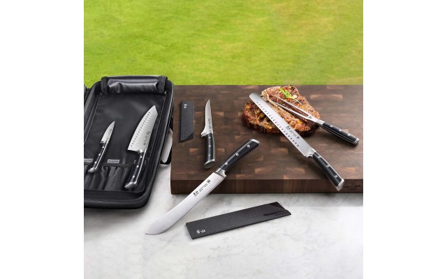 S Series German Steel Forged 7-Piece BBQ Knife Set, Black