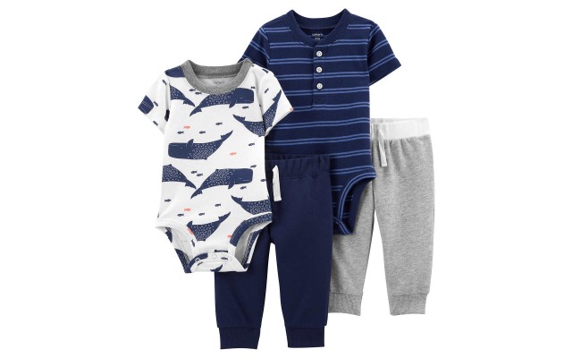  Infant 4-piece Layette Set, Blue or Green, Blue, 12 Months