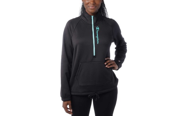  Ladies' Quarter Zip Fleece Jacket, Black, 2X
