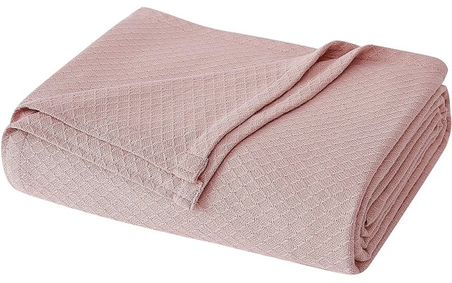  Deluxe Woven Cotton Blanket, Queen, Blush