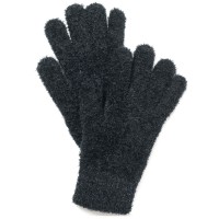 Charter Club Striped-Cuff Chenille Gloves, Black