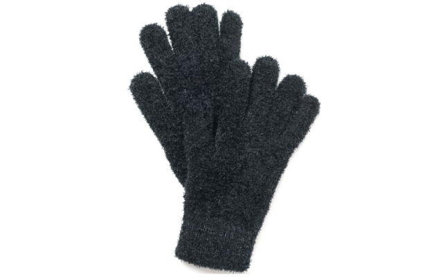  Striped-Cuff Chenille Gloves, Black