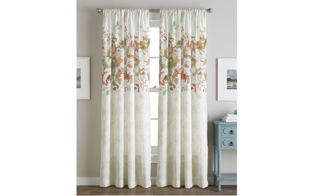  Watercolor Floral Print Flip Over Rod Pocket Single Curtain Panel, Orange, 50×84