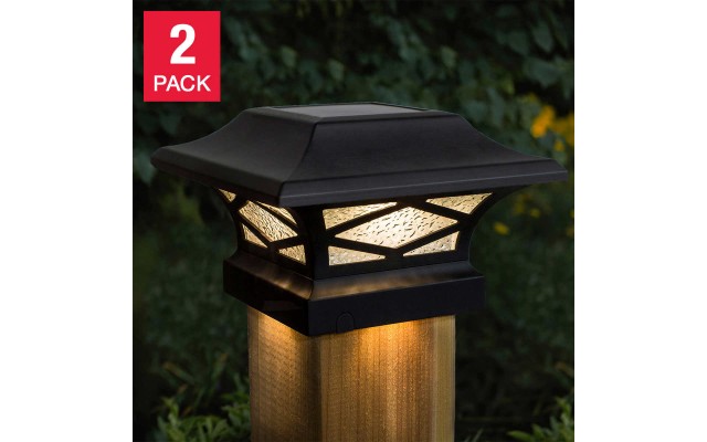 Classy Caps Kingsbridge Dual Lighted Solar Post Cap, 2-pack, Black