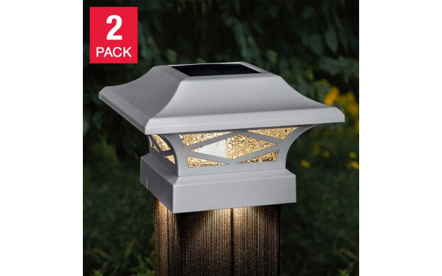Classy Caps Kingsbridge Dual Lighted Solar Post Cap, 2-pack, White