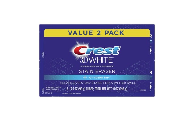  3D White Stain Eraser, Whitening Toothpaste Icy Clean Mint, 3.5 oz, Pack of 2