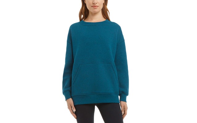  Ladies' Oversized Crewneck with Pocket, Blue, Large