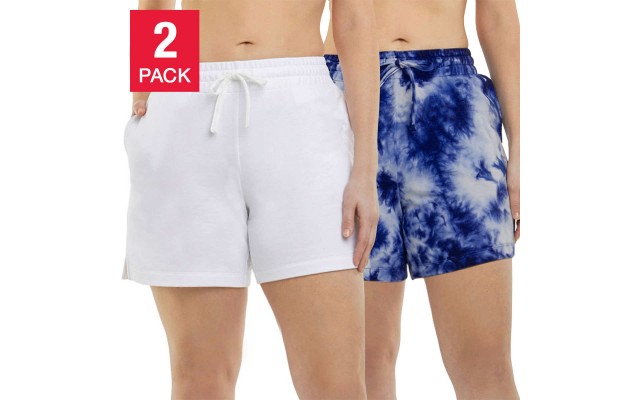  Ladies' Soft Active Short, 2-pack, White, Large