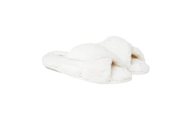 Ladies' Crossband Slipper, White, Large