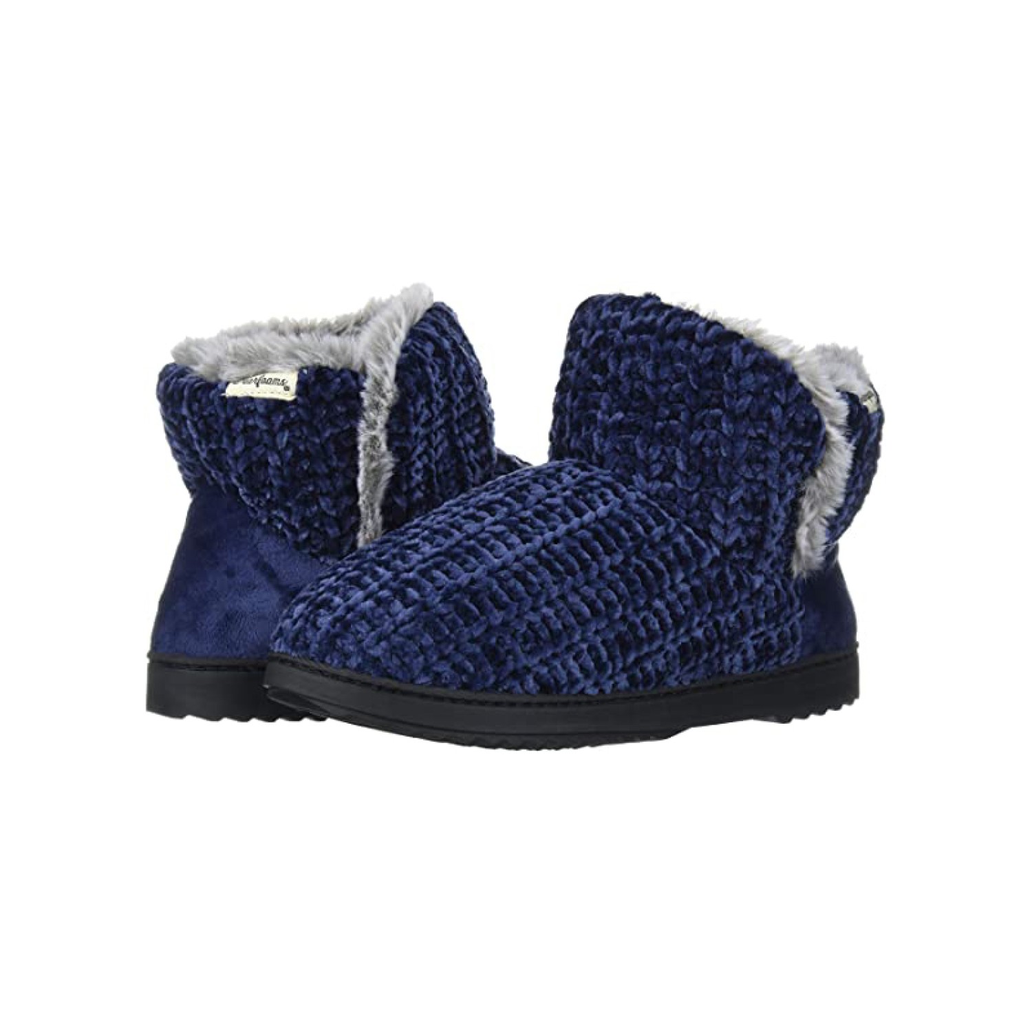 dearfoams women's fairisle and solid chenille knit boot slipper