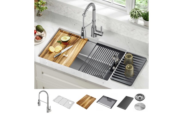  30” Undermount 16 Gauge Workstation Sink with 18” Kitchen Faucet