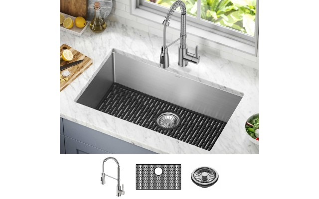  32” Undermount 16 Gauge Kitchen Sink with 18” Kitchen Faucet