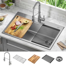 Delta 33″ Dual Mount Workstation Sink with 18″ Kitchen Faucet