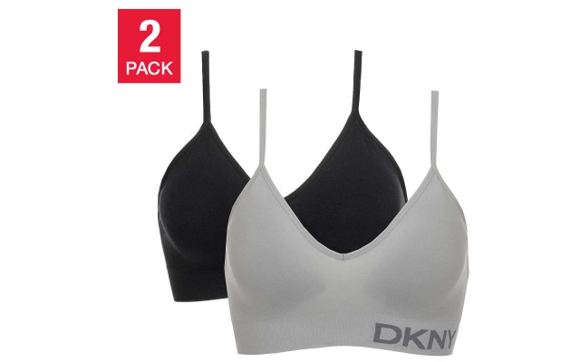  Ladies' Seamless Bralette, 2-Pack, Black, Medium
