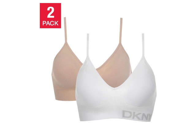  Ladies' Seamless Bralette, 2-Pack, White, Medium