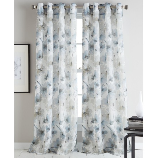  Modern Bloom Sheer Curtain Panel, Light Blue, 50×63